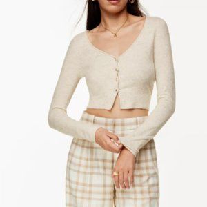 Aritzia Wilfred Santorini V-Neck Cardigan in Heather Birch